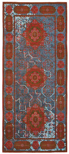 Hand-Knotted Red Wool & Silk Rug