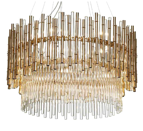 Bamboo Glass and Gold Chandelier