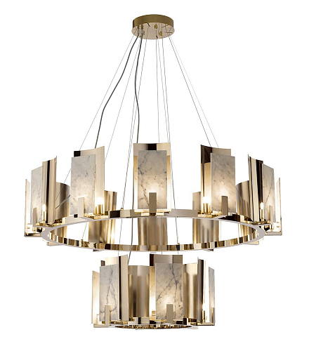 Carrara Marble Round Chandelier in Gold Finish