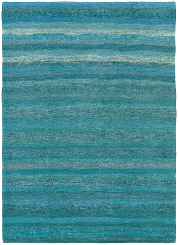Aqua Striped Hand-Knotted Rug