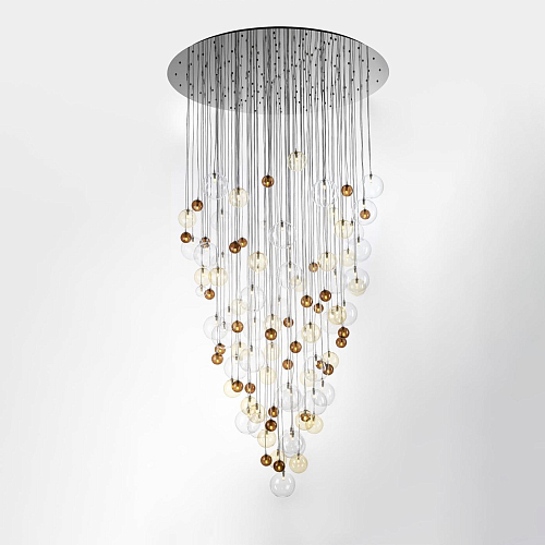 Modern Cascading Chandelier with Multicolor Glass Spheres