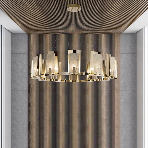 Carrara Marble Round Chandelier in Gold Finish
