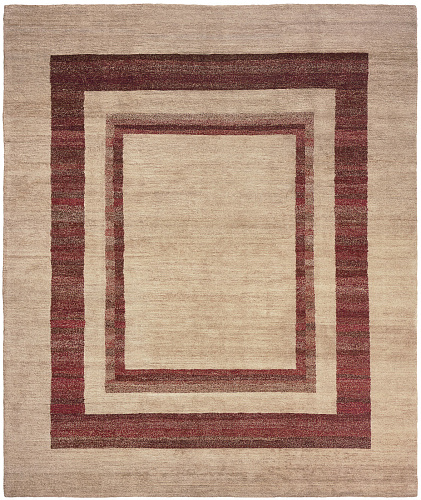 Hand-Knotted Triple Border Red Rug
