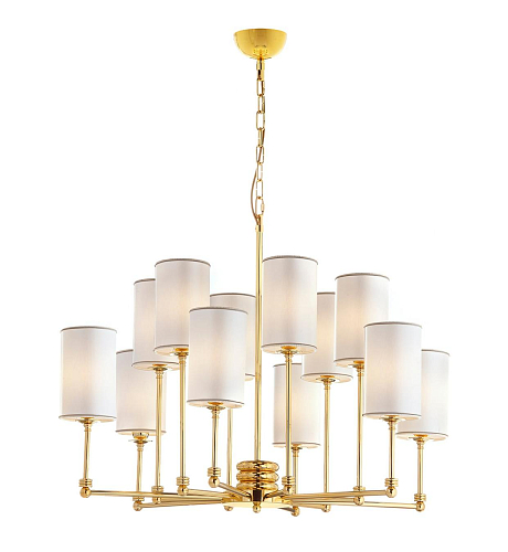 Polished Gold Brass Chandelier with Shades