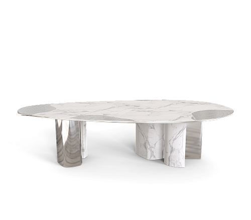 Athena Carrara Marble & Silver Dining Table