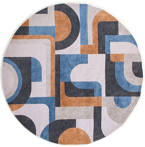 Camel Blue Round Rug