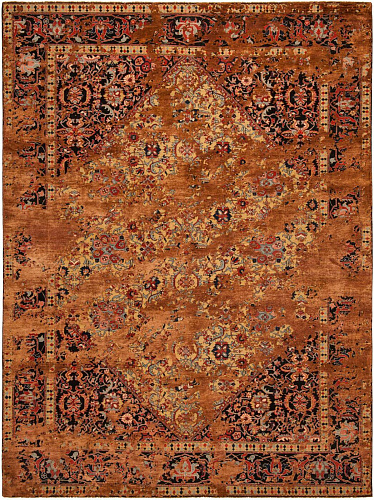 Brown Hand Knotted Wool & Silk Rug