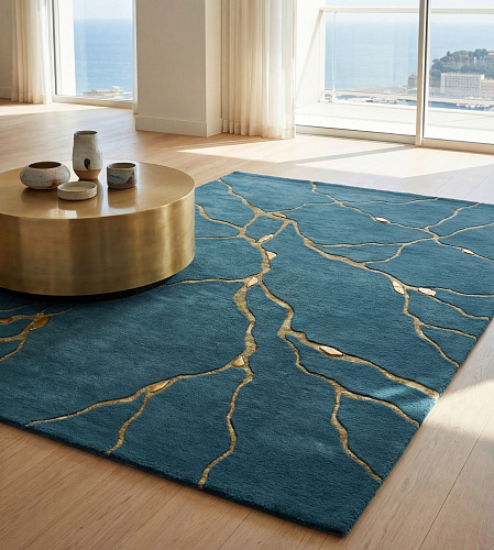 Golden Veins Blue Handcrafted Rug