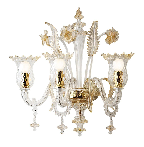 Gold Murano Glass 3-Light Wall Lamp