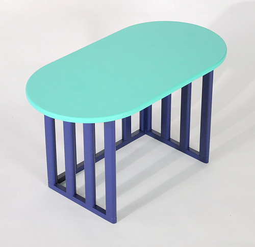 Blue Oval Wooden Side Table