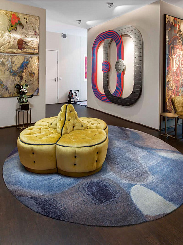 Round Blue Grey Hand-Woven Rug