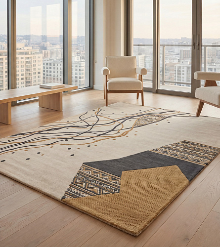 Calligraphic Paths Stone Handcrafted Rug