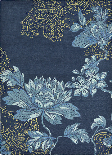 Floral Blue Wool & Viscose Rug