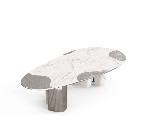 Athena Carrara Marble & Silver Dining Table