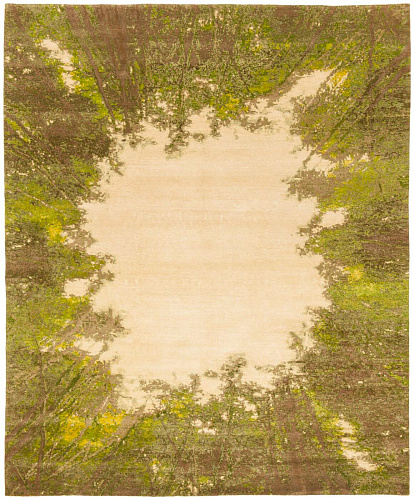 Hand-Knotted Green & Beige Rug