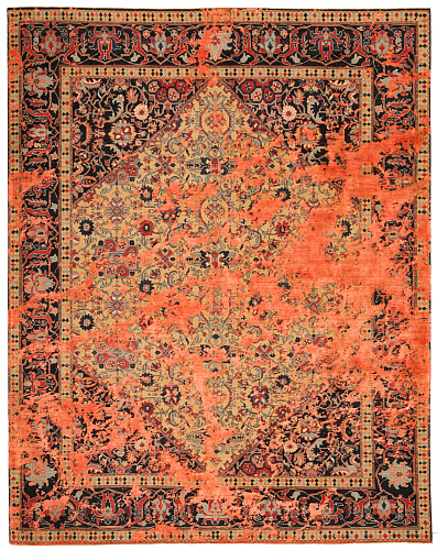 Orange Hand Knotted Wool & Silk Rug