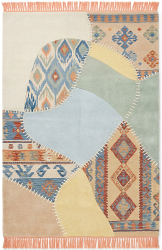 Patchwork Grid Blue Handcrafted Rug