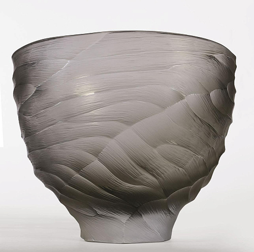 Large Bowl-Form Vase in Gray Murano Glass