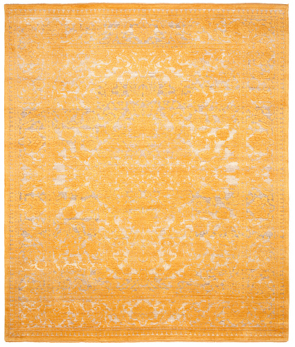 Medallion Hand-Knotted Embossed Yellow Rug
