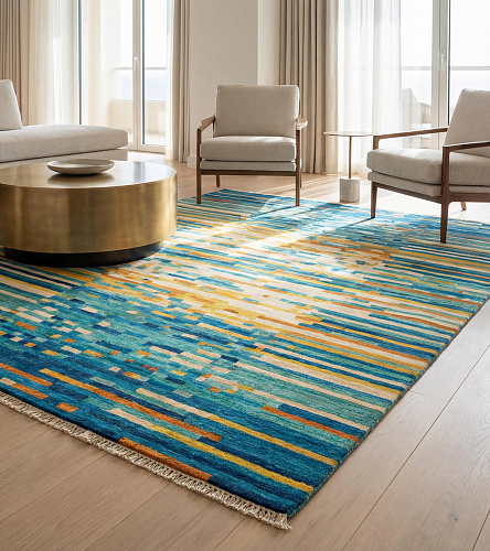 Pixel Wave Teal Handcrafted Rug