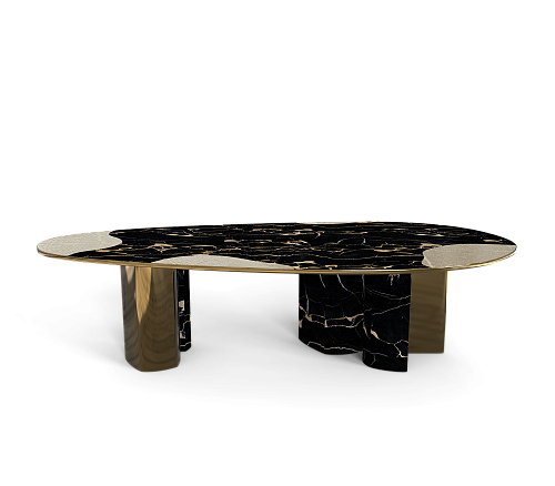 Athena Portoro Marble & Patina Dining Table
