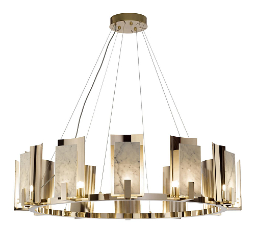 Carrara Marble Round Chandelier in Gold Finish