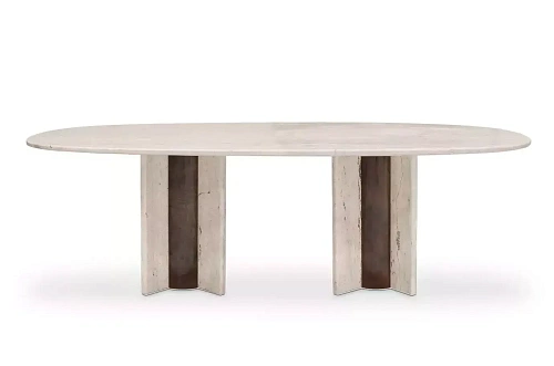 Parisian Travertine Marble Oval Dining Table