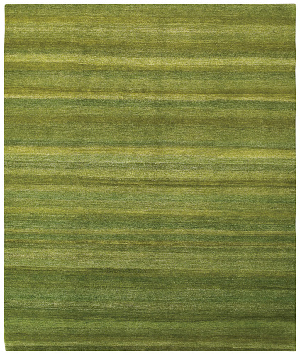 Green Striped Hand-Knotted Rug