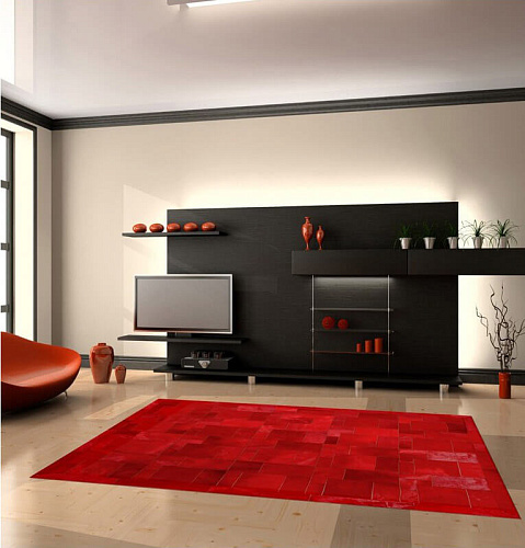 Puzzle Red Cowhide Rug