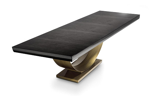 Fix Table with Glossy Top and Arched Bronze Base