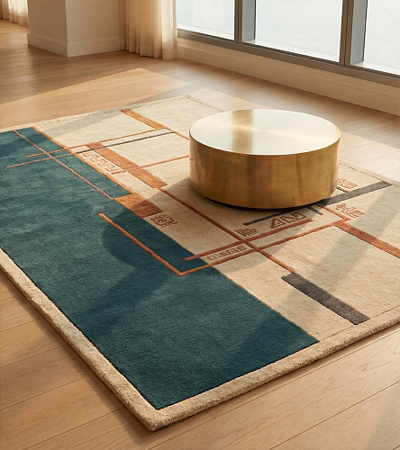Architect Lines Teal Handcrafted Rug