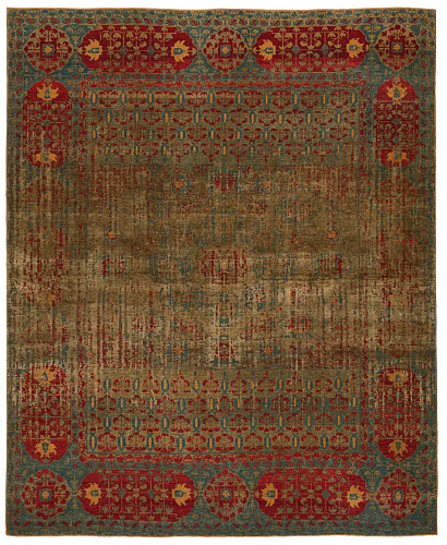 Red Hand Knotted Wool & Silk Rug