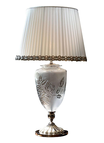 Polished Nickel Table Lamp with Carved Crystal Flowers