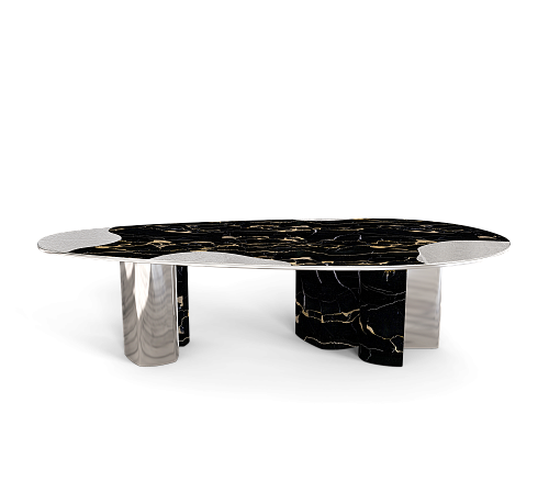 Athena Portoro Marble & Silver Dining Table