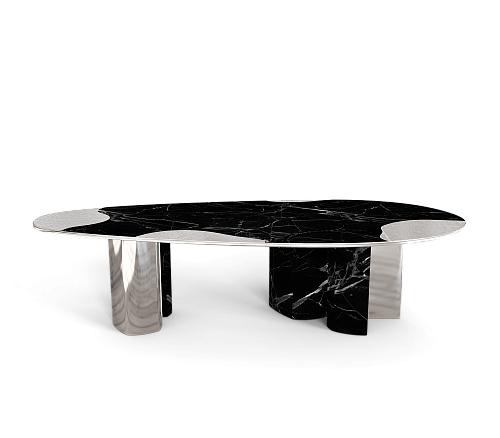 Athena Nero Marble & Silver Dining Table