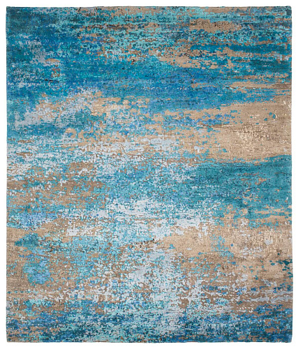 Hand-Knotted Artwork Wool & Silk Blue Rug