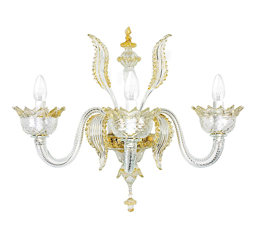 Murano Glass 3-Light Wall Lamp with Gold Details