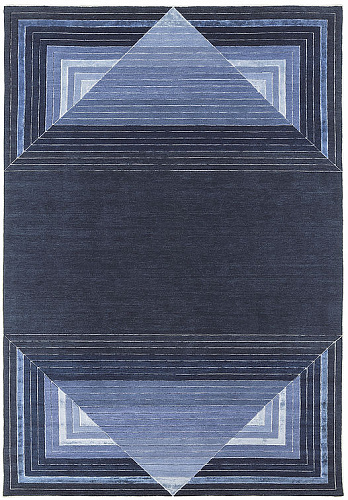 Blue Geometric Wool / Viscose Rug