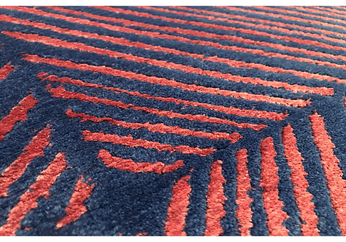 Geometric Wool / Viscose Hand-Knotted Red & Purple Rug