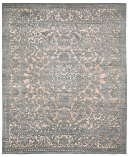 Medallion Hand-Knotted Embossed Grey Rug