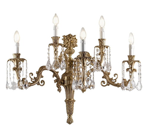 Baroque Style Brass Wall Lamp with Crystal Pendants