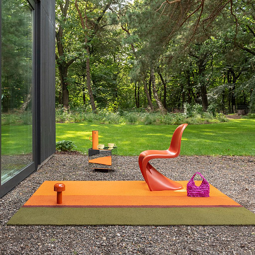 Stripe Green/Orange Outdoor Rug