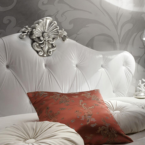 Bed with White Leather Headboard