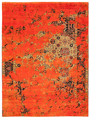 Orange Hand Knotted Wool & Silk Rug