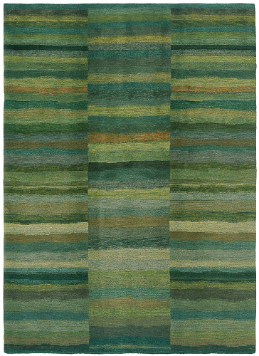 Hand-Knotted Green Line Rug