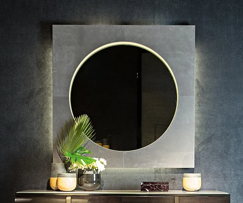 Black & More Leather Mirror with Back Lights