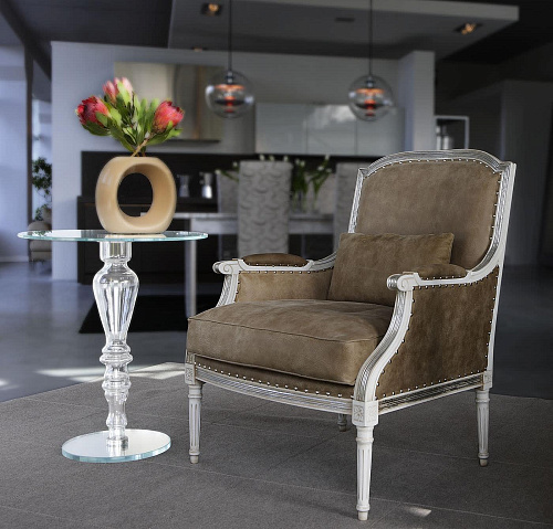 Upholstered Armchair in Gray Leather
