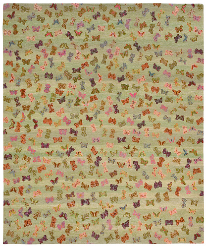 Butterflies Green Hand-Knotted Rug