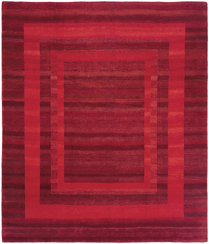 Hand-Knotted Wool Red Frame Rug