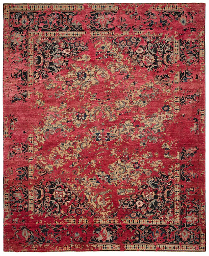 Red Hand Knotted Wool & Silk Rug